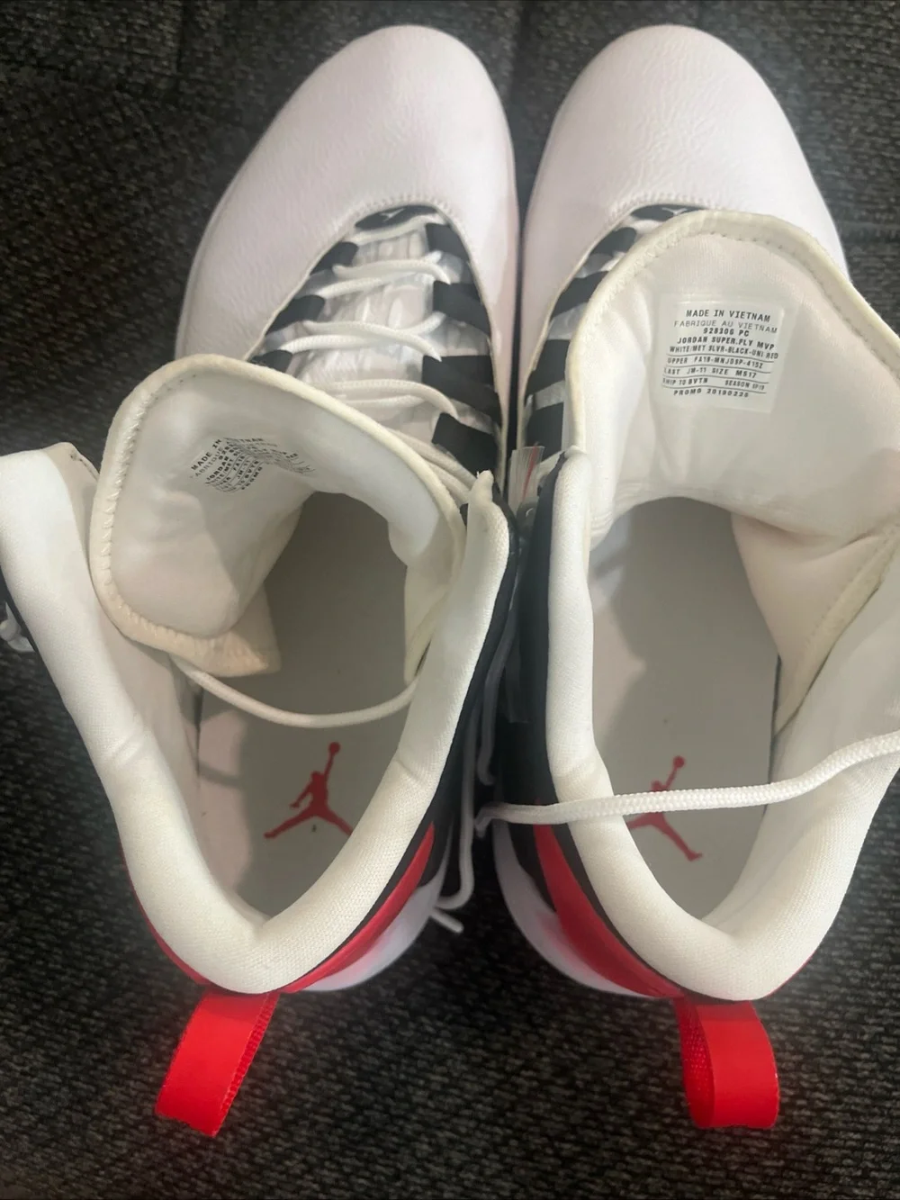 Jordan Super.Fly MVP 2018 White/Silver Black Red Sneakers Sz 17 Read